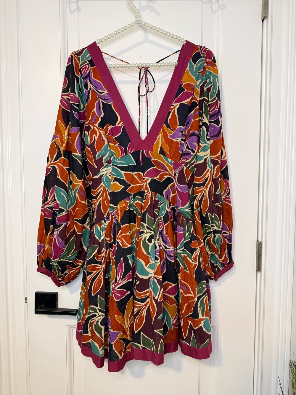 Caroline Constas Floral V-Neck Long Sleeve Mini Dress in Multi Medium